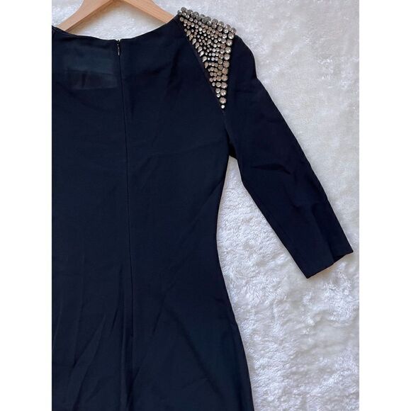 Zara Woman Black 3/4 Sleeve Embellished Rhinestone Shoulder LBD Cocktail Dress - Picture 13 of 16